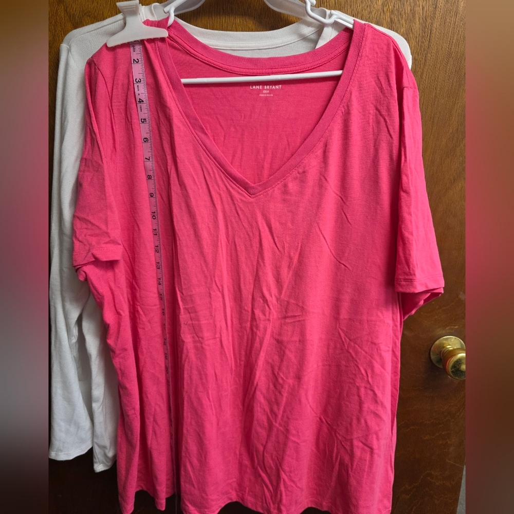 Lane Bryant Bright Pink V-Neck Tee